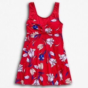 Buzz Swimwear Womens Red Floral Print One Piece Swim Dress Size Large L